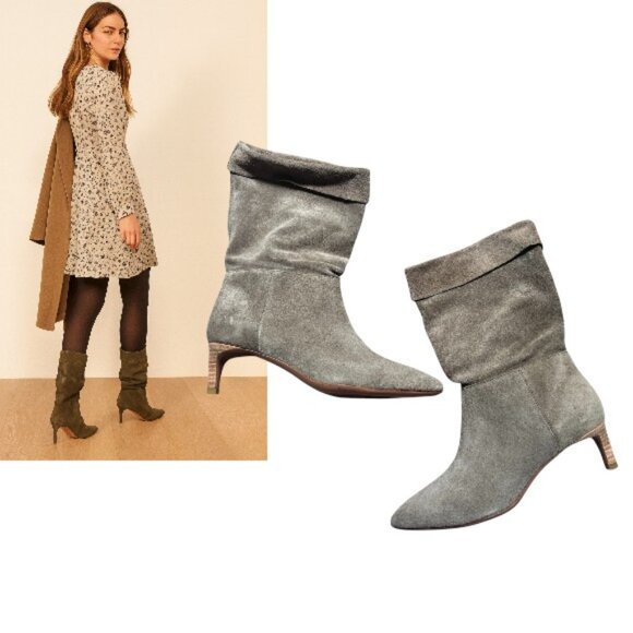 $350 BA&SH suede slouchy Clarys boots with low kitten‎ heel sz. 36 - Picture 3 of 5